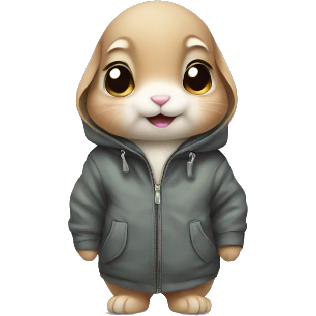 Anxious baby rabbit in jacket half body emoji