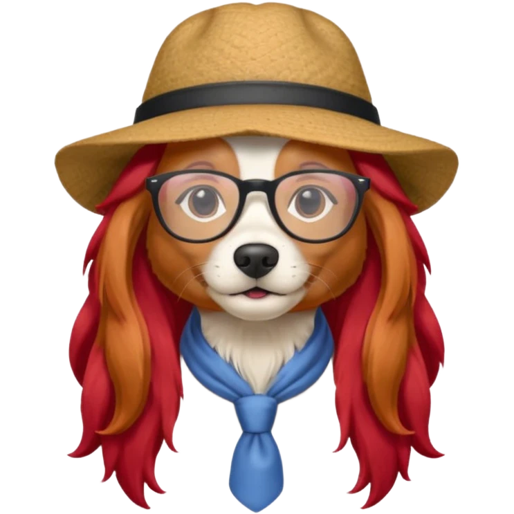 dog with very red long hair and glassess and hat emoji