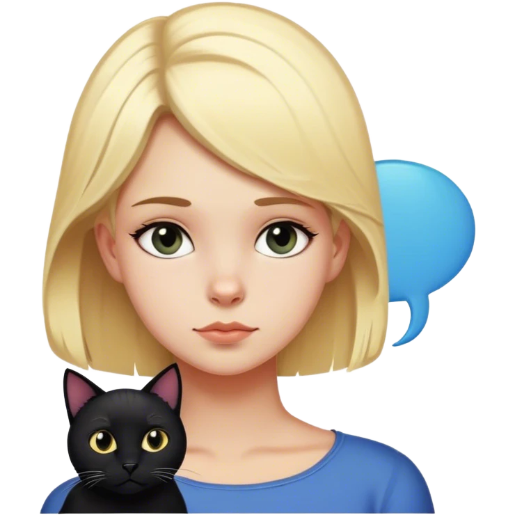 Blonde girl with black cat in thought bubble emoji