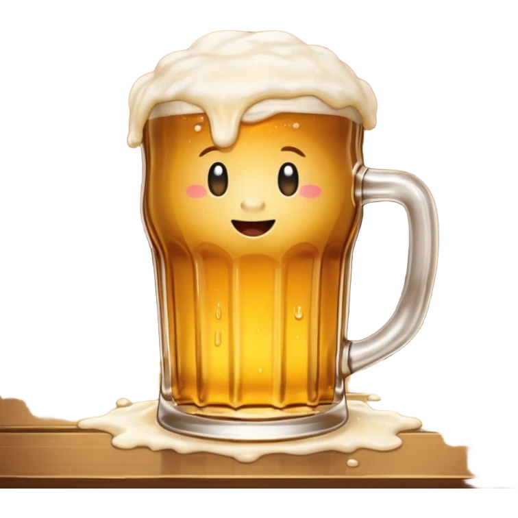 foaming pint of beer on wooden table, pub representation, emoji style emoji