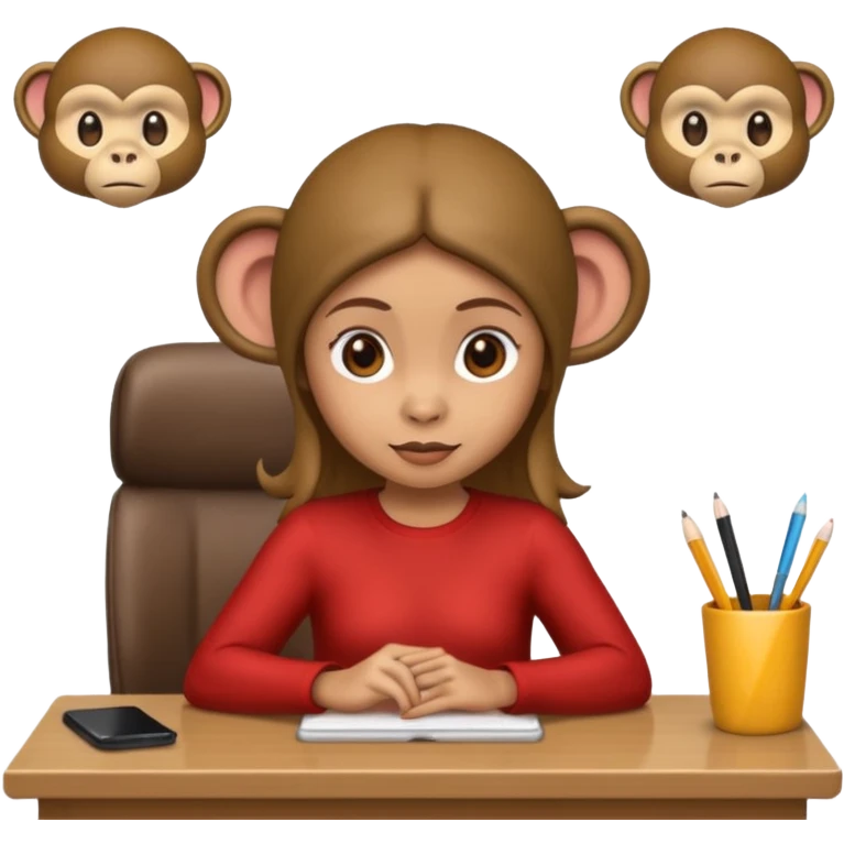 Girl monkey emoji sitting at desk emoji