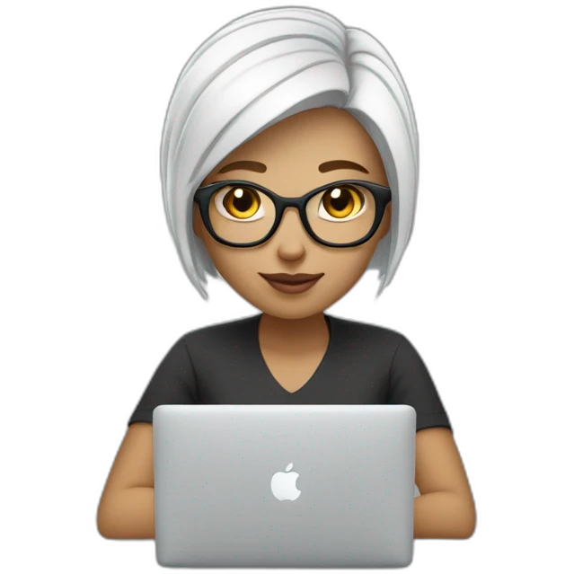it-programmer-girl-white-short-hair-no-glasses-with-macbook emoji