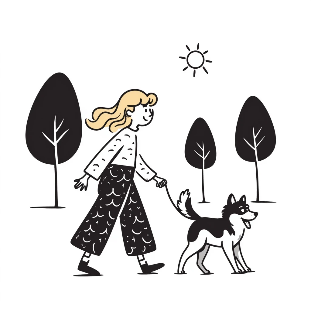 Blonde woman walking a happy Siberian husky  emoji