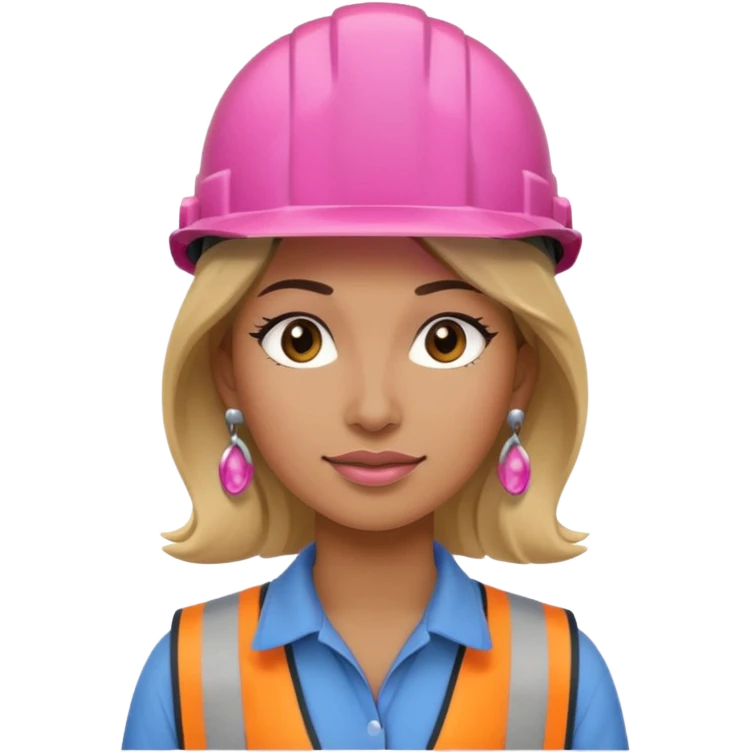 construction worker woman pink helmet and earrings emoji