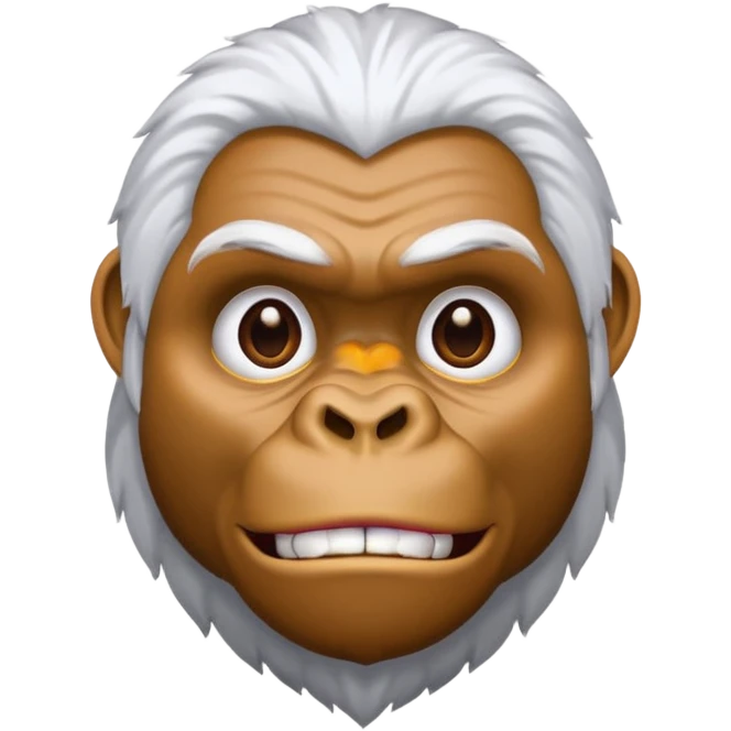 gorilla with brown skin and white hair, Apple emoji style emoji