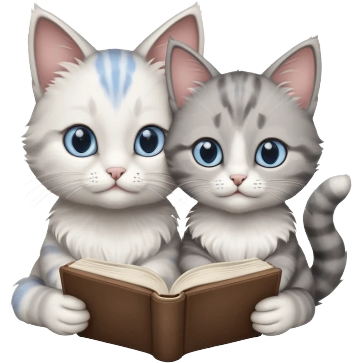 A cute mother cat and kitten reading a book together emoji