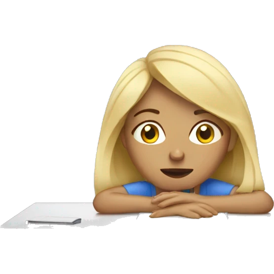Woman blonde tired at desk emoji