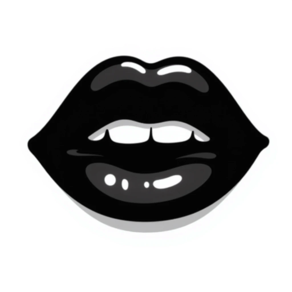 Hand-drawn black lips with a slight shimmer, gothic style emoji