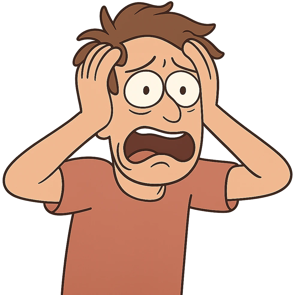 a person with hands on head, overwhelmed, cartoon style emoji