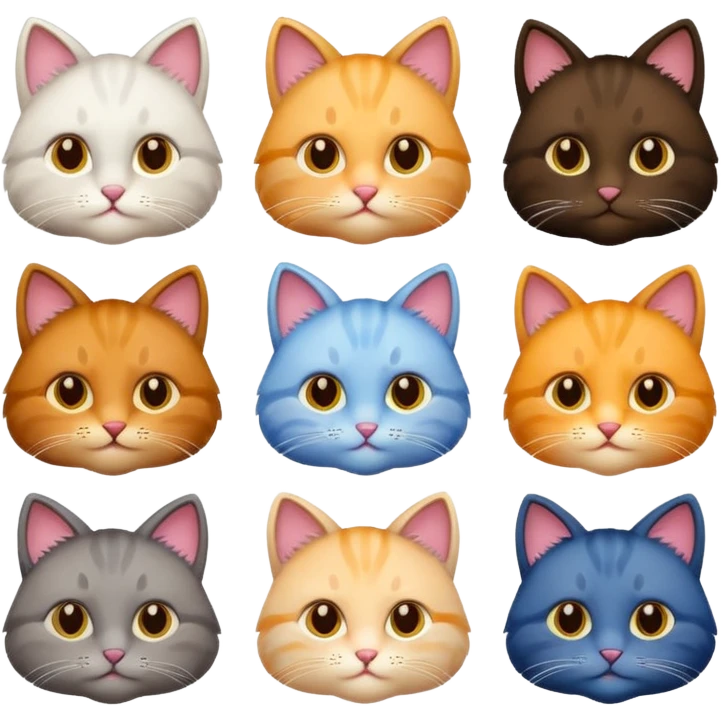 6 realistic looking cats with different pretty natural coloured coats
 emoji