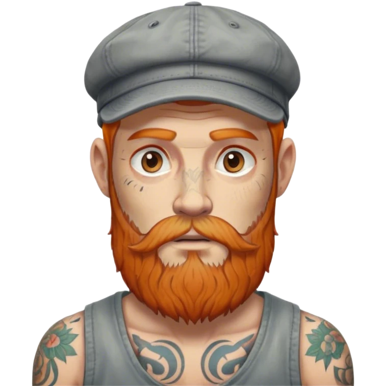 Long Ginger grey bearded man with tattoos and cap emoji