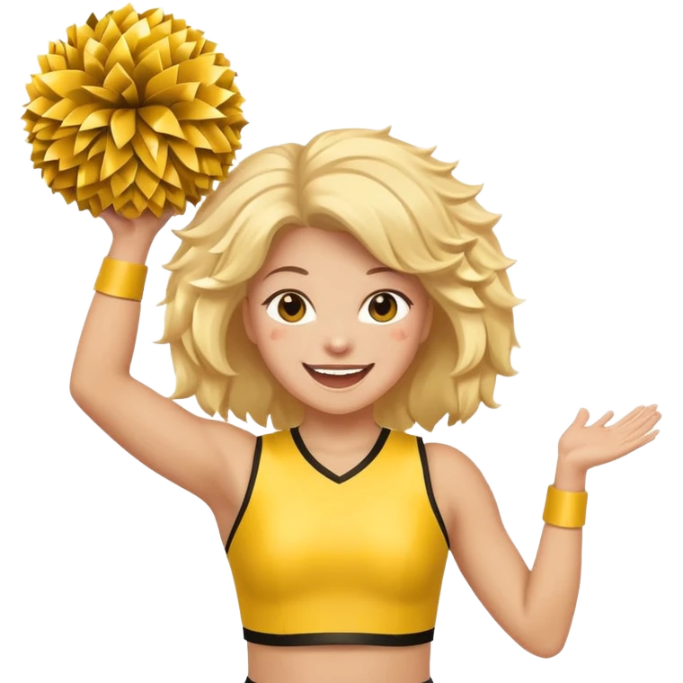 football cheerleader, hold a big cheering pom, yellow and twinkle emoji