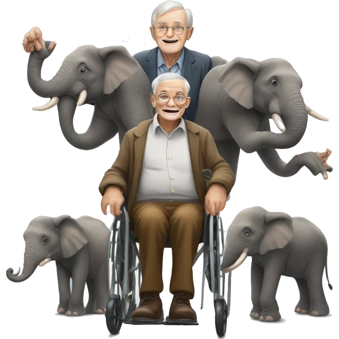 old man in wheel chair lifting 10 elephants with his finger emoji