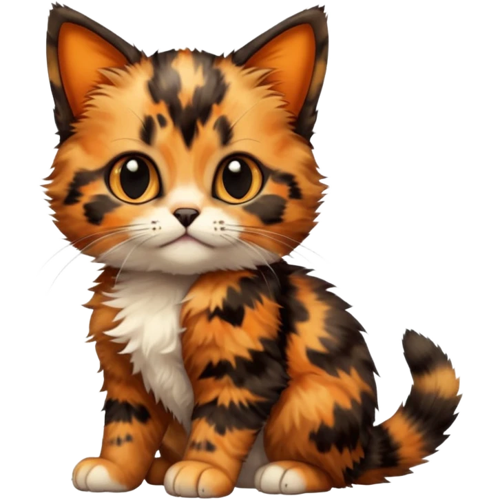 A high-resolution photo-realistic digital illustration of a tortoiseshell kitten, chest upward emoji