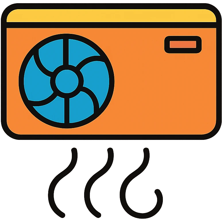 Colorful air conditioning unit with cool blue air waves emoji