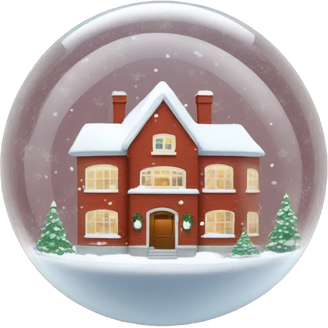 Red brick house in snowing snow globe emoji