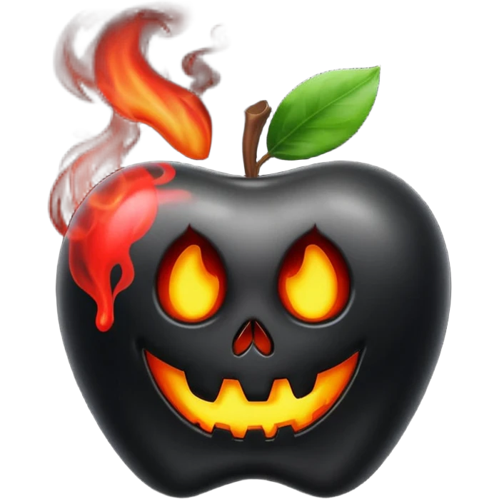 curved apple, black, poisonous, black smoke emitted emoji