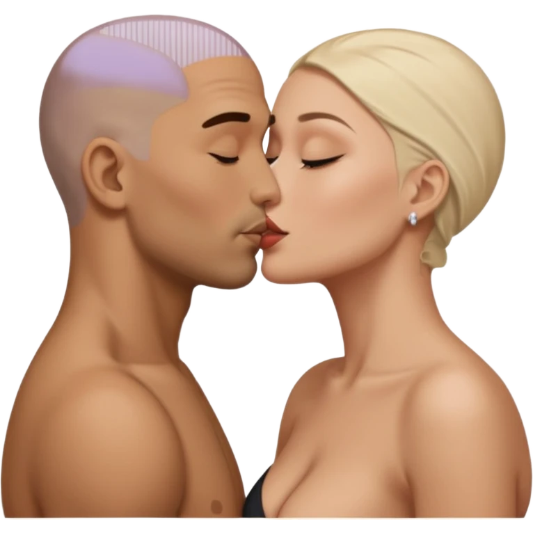 Bald Hispanic man kissing white dark blonde woman emoji