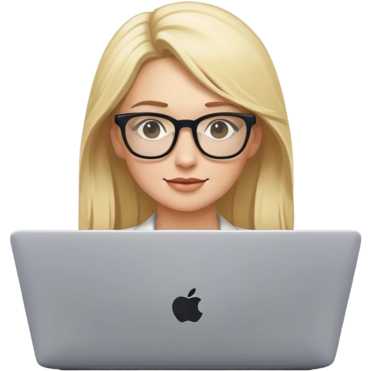 Blonde woman at laptop with glasses emoji