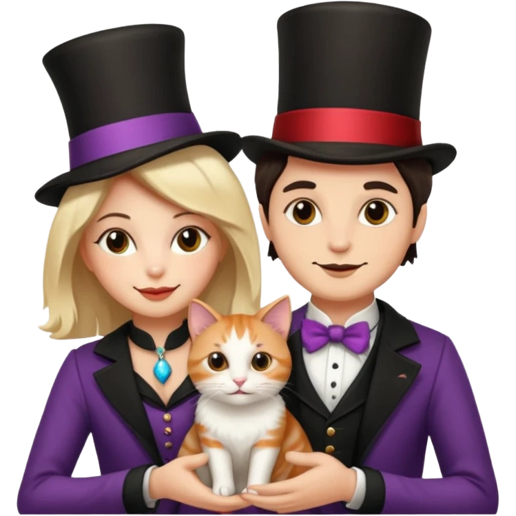 magician couple and their pet cat emoji