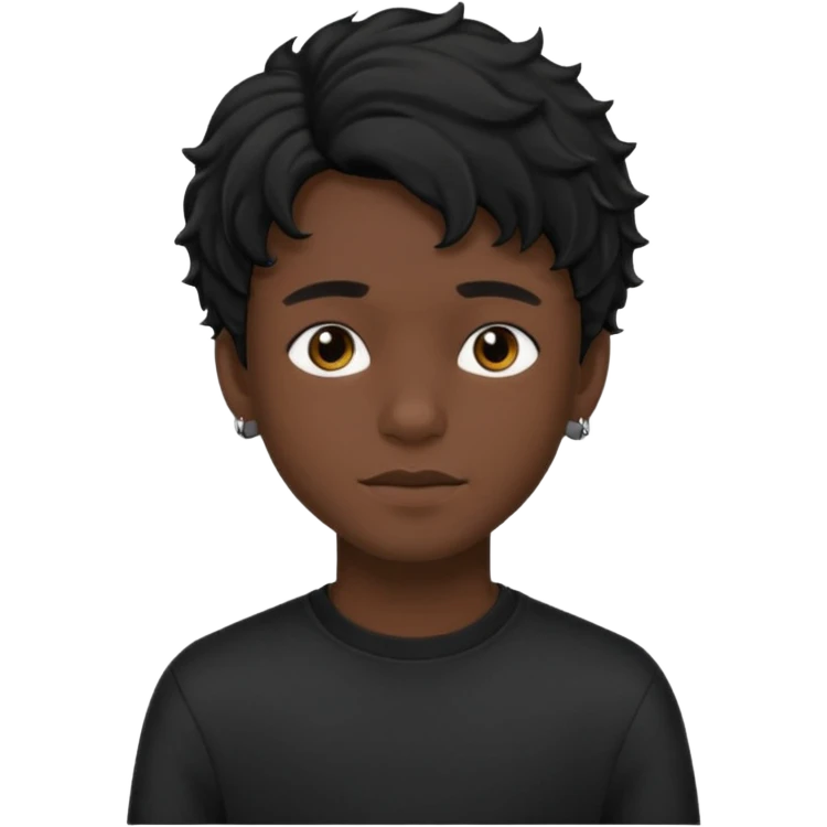 Menino de 15 anos de cabelo ondulado preto e de roupa preta emoji