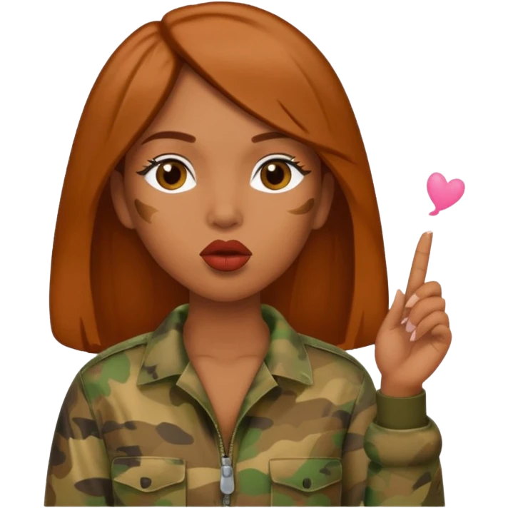 redbone baddie in camo, blowing a kiss emoji