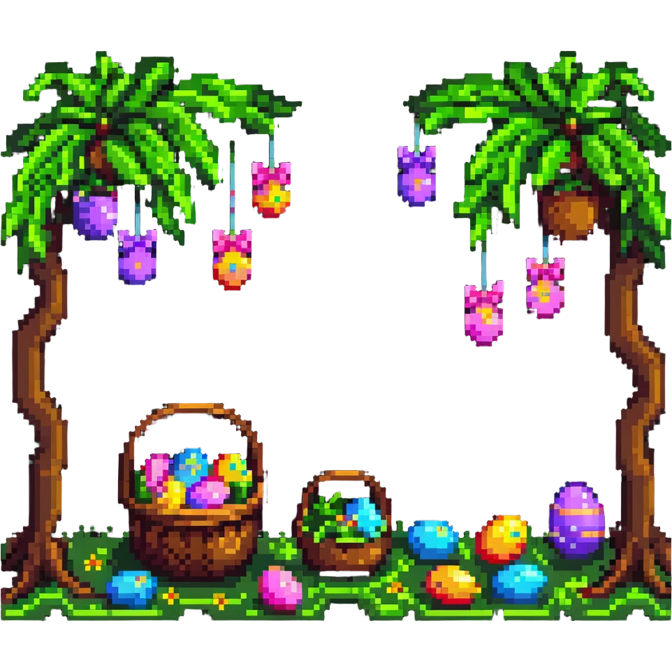Easter egg hunt scene with basket and hidden eggs emoji