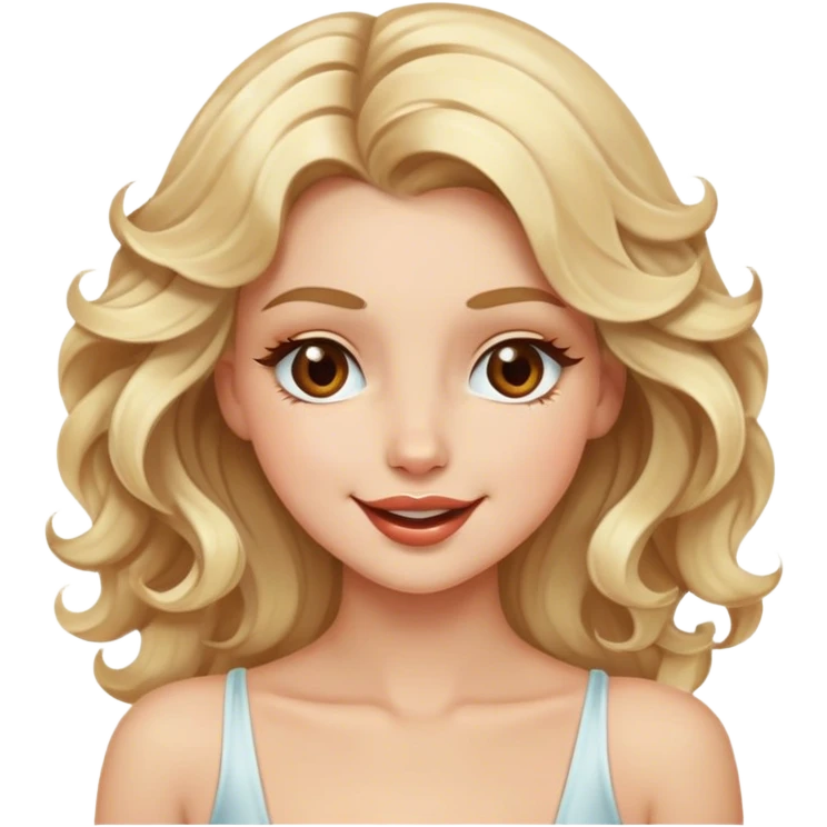 Luxury blonde model, brown eyes, wavy hair, winking  emoji