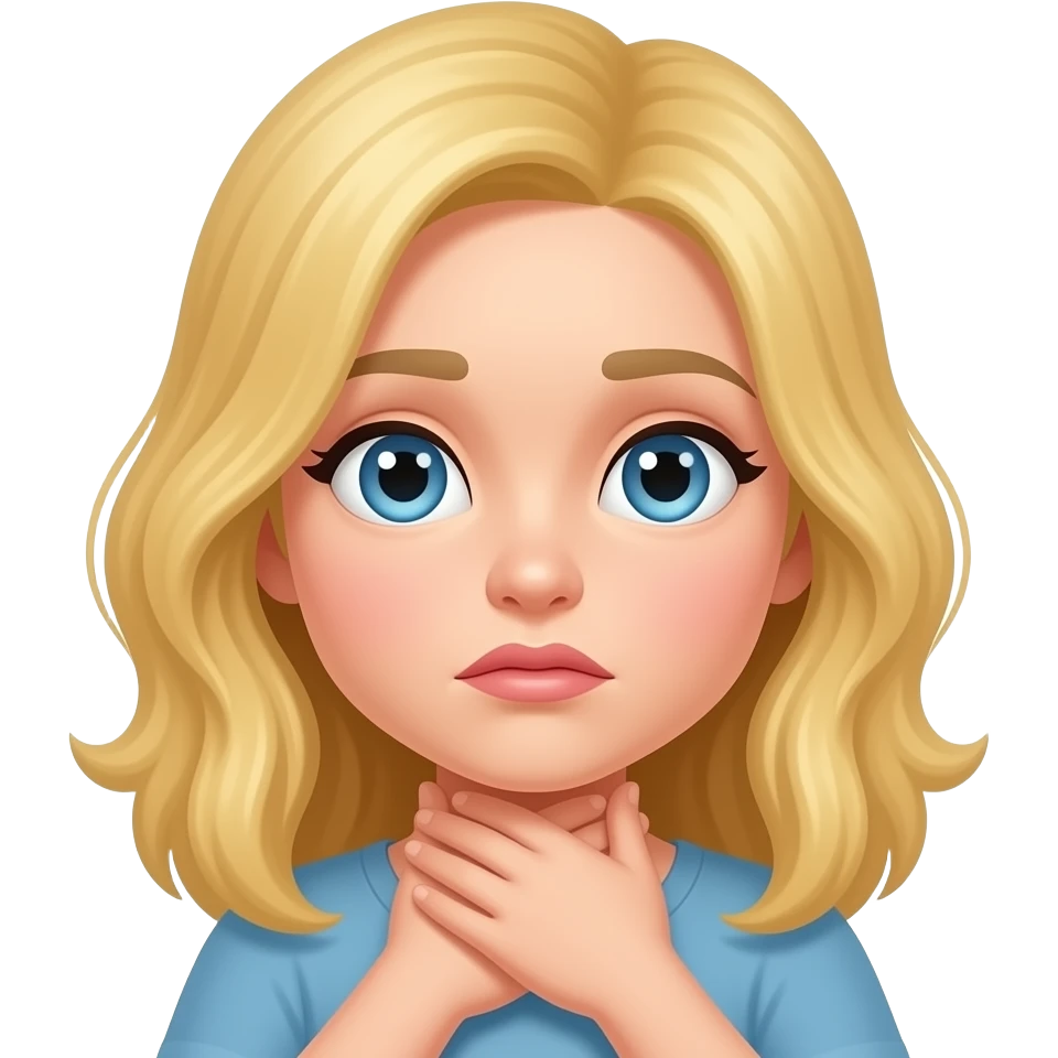 Girl with blonde hair with her hands around her throat, like choking herself emoji