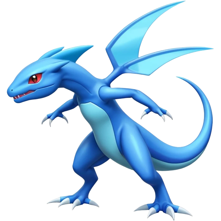Shiny Blue Smooth Glossy Soft Salamence-Inteleon-Scizor-Greninja-Genesect-Bisharp-Pokémon-Fusion, full body emoji