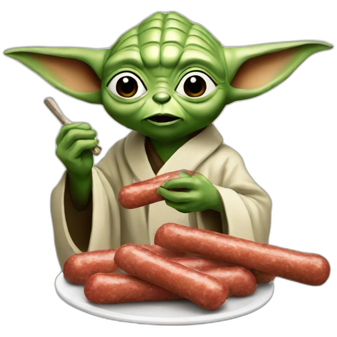 Yoda who is eating a saussage emoji