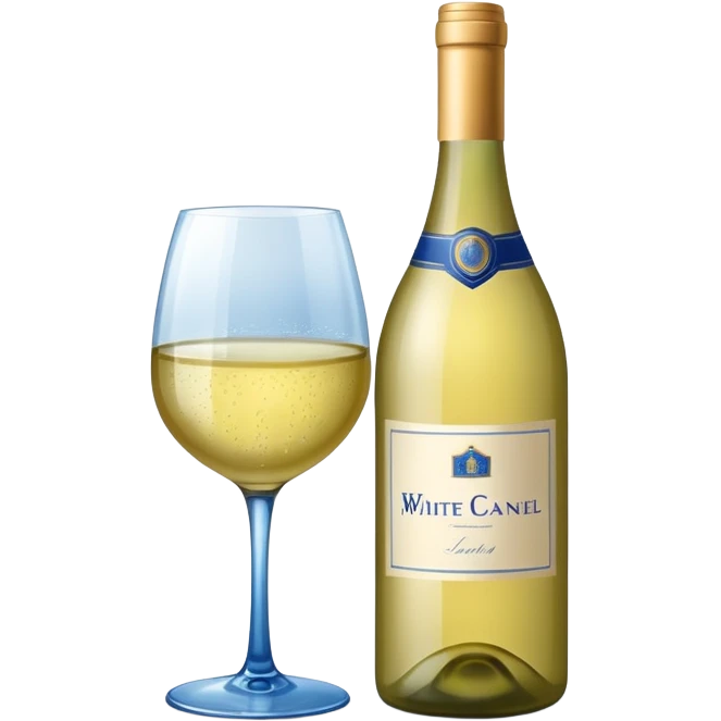 bottle of white wine with blue label emoji