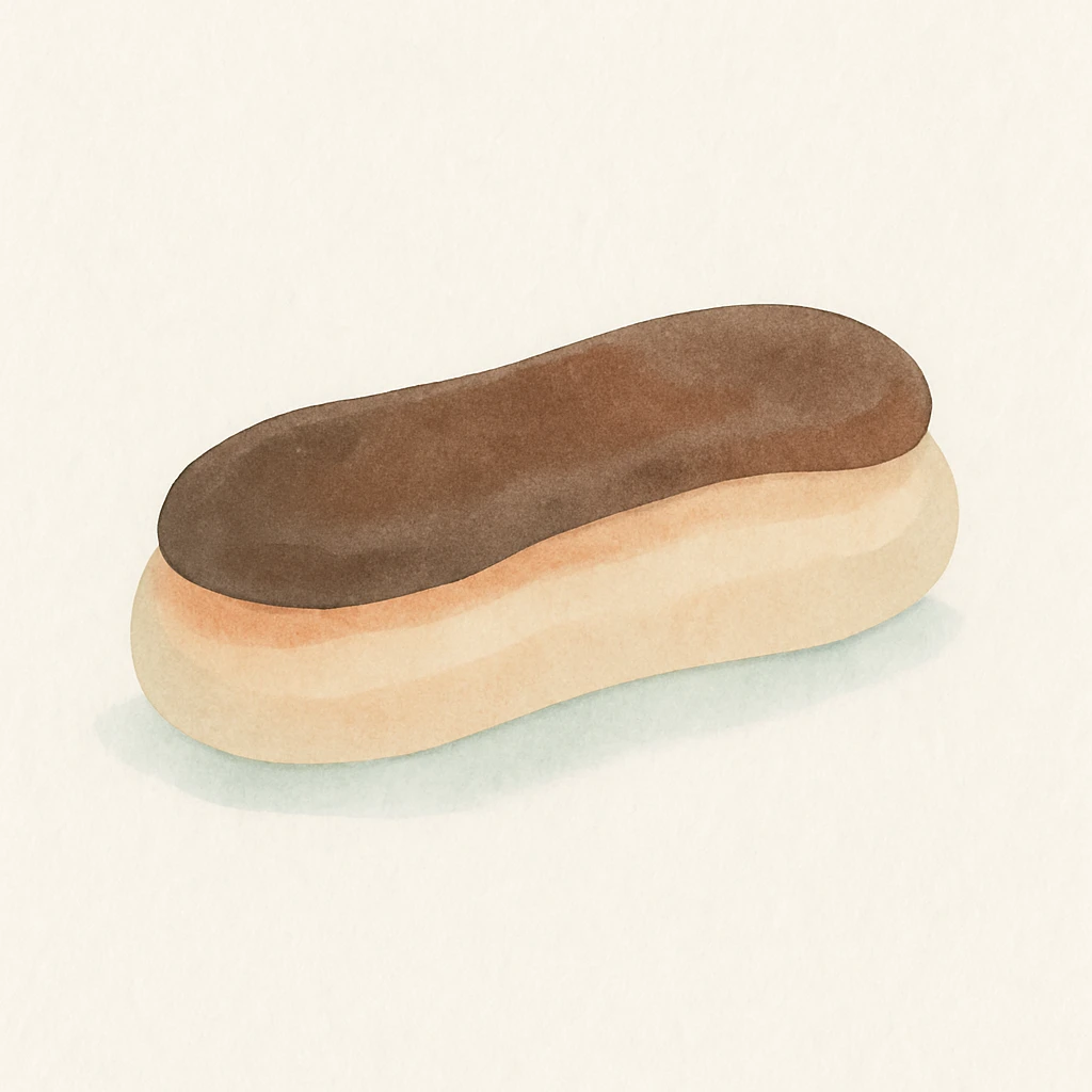 eclair pastry with chocolate on top, watercolor style emoji