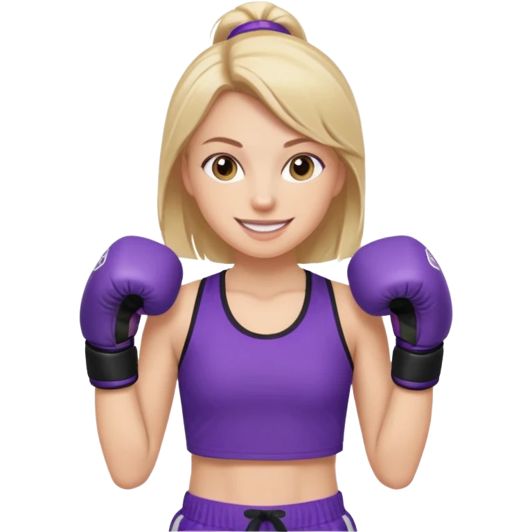 a white girl in  purple gear kickboxing smiling with a full shirt on emoji