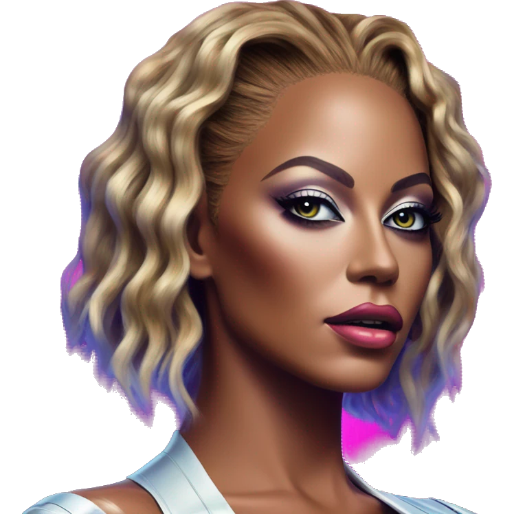 Synthwave Beyoncé in matrix style, oil paint, epic eyes, intricate lips, exquisite pose, beautiful, desirable, logical emoji