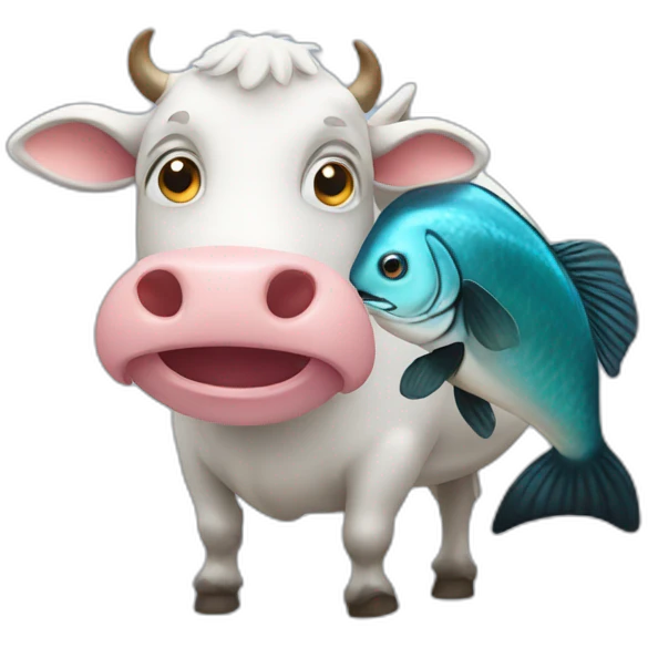 Cow wearing a fish emoji