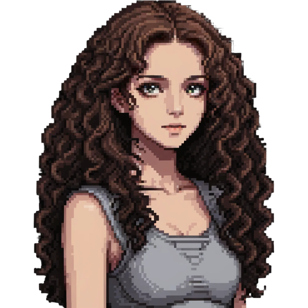 girl with longer curly hair parted on the side, dark eyes and light makeup emoji