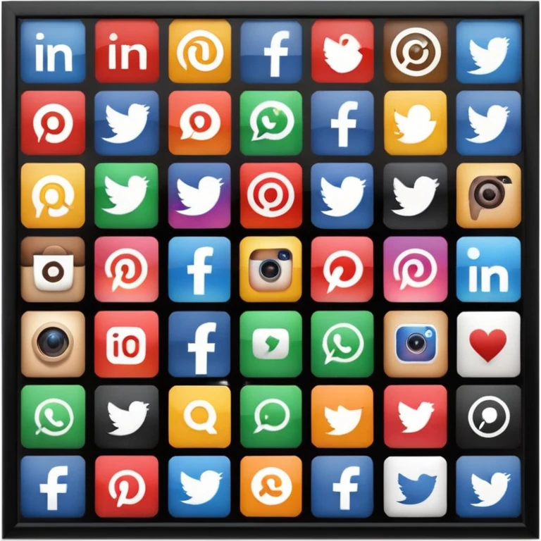 Socail media sauare emoji style icons 
Creat the quadrant with the logos of FB, X, Trustpilot, Instagram, Youtube, Linkedineach icon is ther only ones, asme size, only icons of the social media that I mentioned emoji