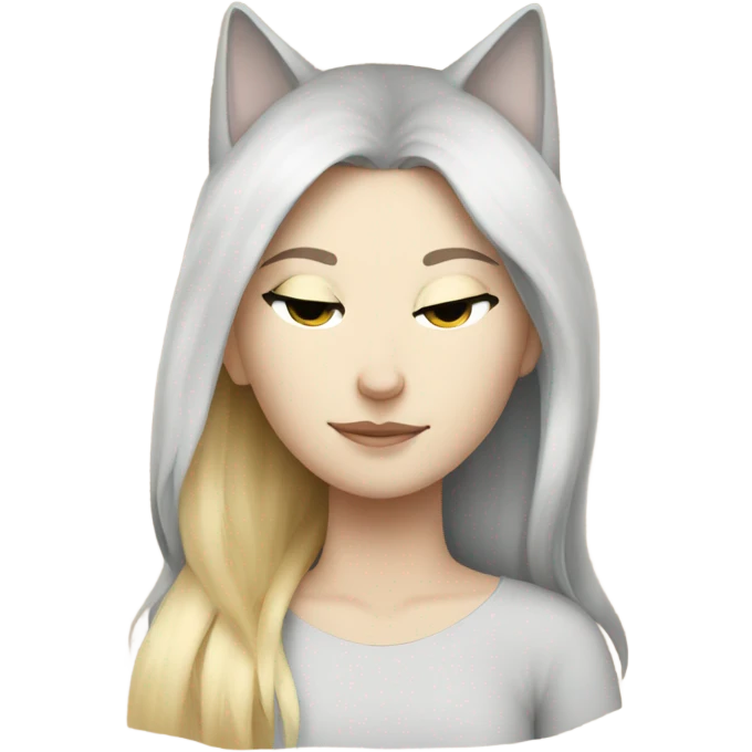 blonde girl side sleeping gray and white cat emoji