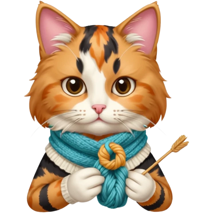 Cat knitting a tiny scarf emoji