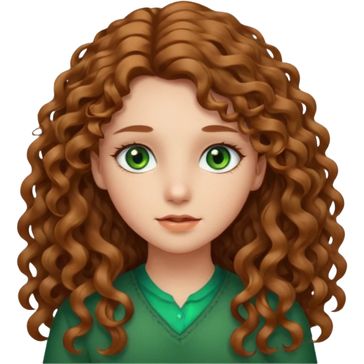 Une Fille chatin clair cheveux longs et aux yeux vert , les cheveux detaché bouclés emoji