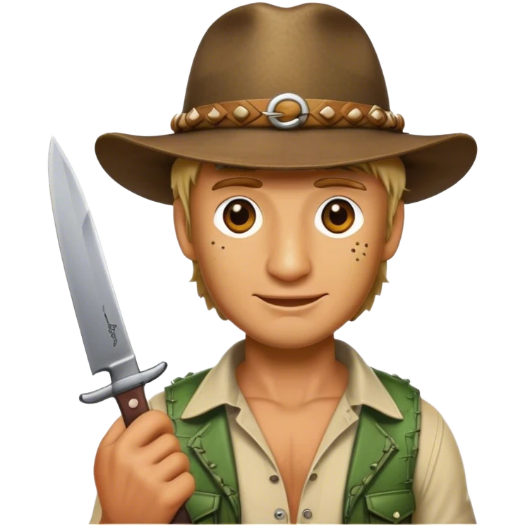 Cinematic Realistic Crocodile Dundee Pop Culture Emoji, depicted with rugged charm and adventurous spirit rendered with lifelike detail and cinematic lighting. emoji