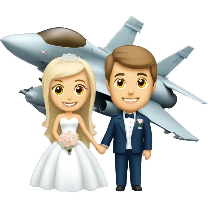 Bride and groom on fighter jet emoji