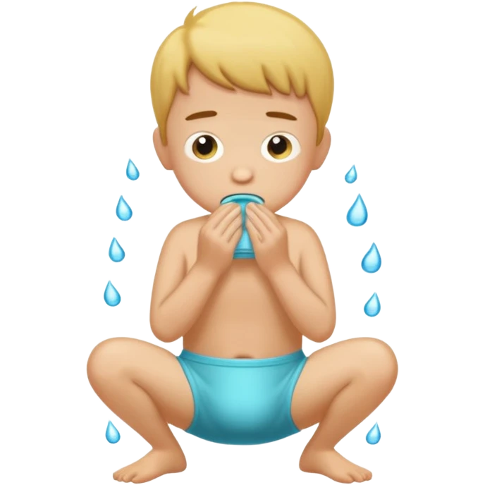 A  boy squating down peeing on his wet stinky poopy underwear farting emoji