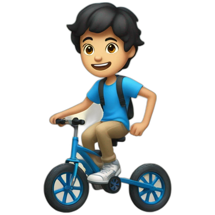a ten-year-old boy with black hair and blue eyes with freckles juggles on a unicycle emoji