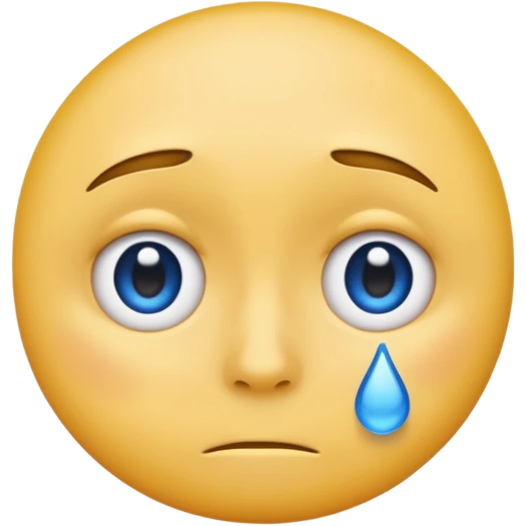 A regular, simple, yellow  skin, round face emoji looking straight at me not smilling, just staring with a blue and almost clear looking tear rolling down its cheek emoji