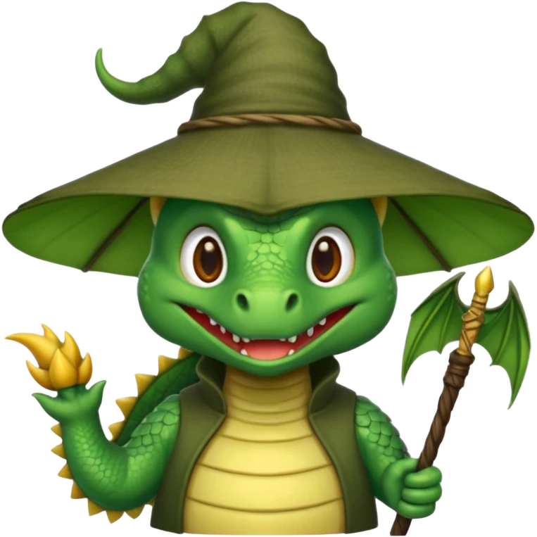 ein Drache mit einem Zauberstab in der Hand  und einem Hud  auf dem kopf und ein schnurbard  emoji