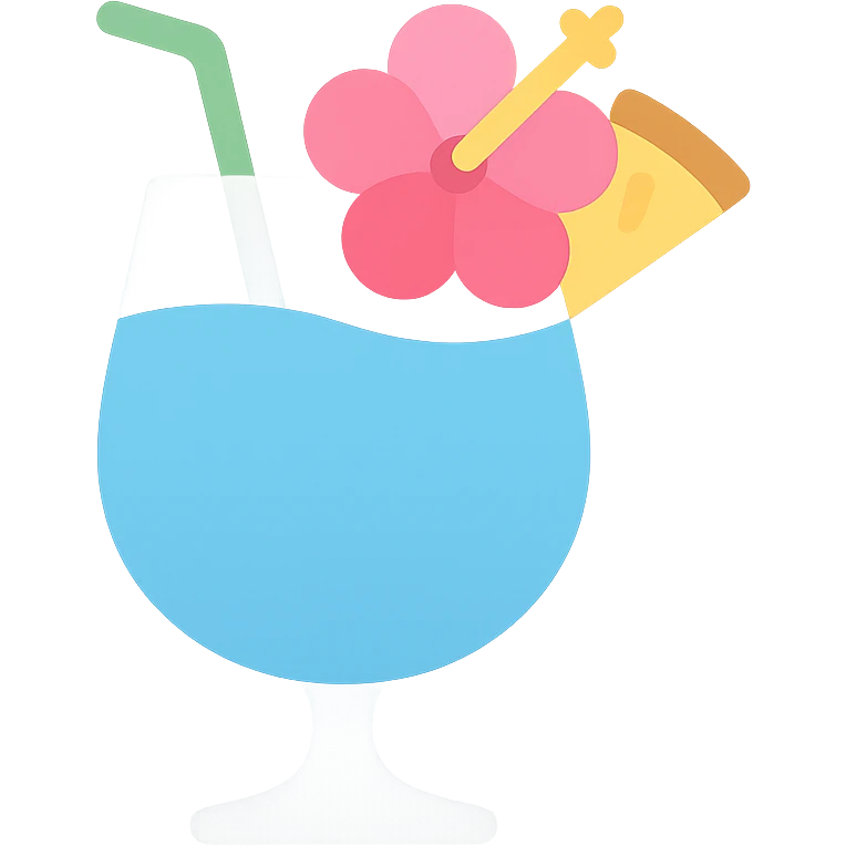tropical fruity blue cocktail with hibiscus and pineapple garnish emoji