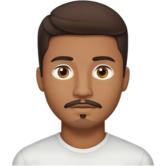 Young man with medium brown skin, mixed-race ethnicity, long dark brown hair with middle part, goatee, mustache, and medium brown eyes, head only emoji
