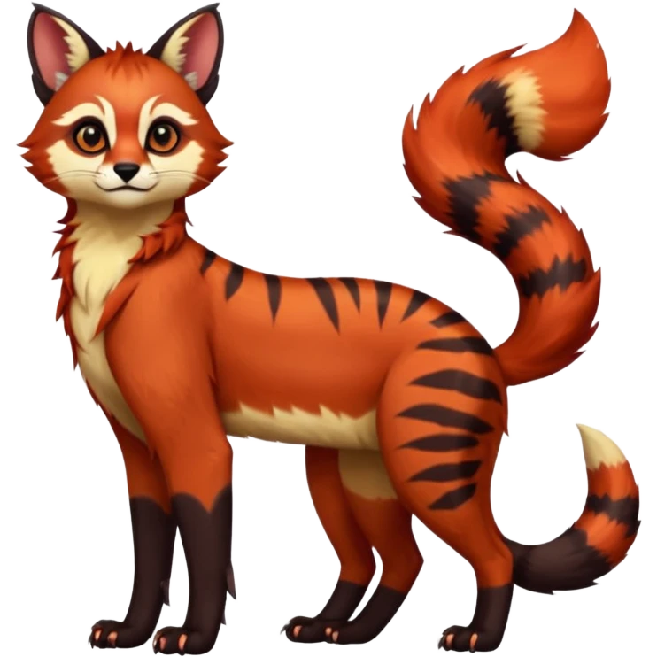 Colorful dark tropical exotic cute cool beautiful shiny beautiful fantasy-caracal-civet-genet-sergal-vernid-serval-Gryphon-Cacomistle-Trico-Red-Panda-oncilla-animal-Fakémon-hybrid-fursona (full body) emoji